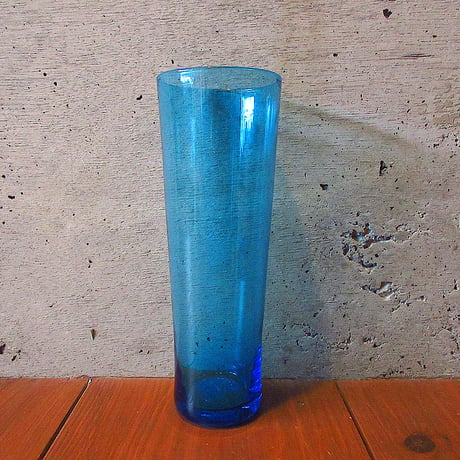 ビンテージ●ガラスフラワーベースブルー●240404k5-otclct 花瓶インテリアディスプレイ青