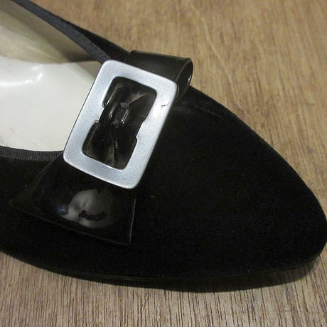 ビンテージ50’s60’s●DEADSTOCKベロアリボン付きパンプス黒●250215j3-w-pmp-21cmデッドストック古着1950s1960sレディース