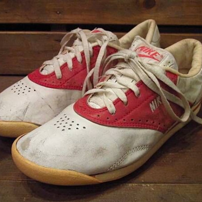 ビンテージ80's○NIKEレザーシューズ白×赤Size7○210622i12-w-snk-2