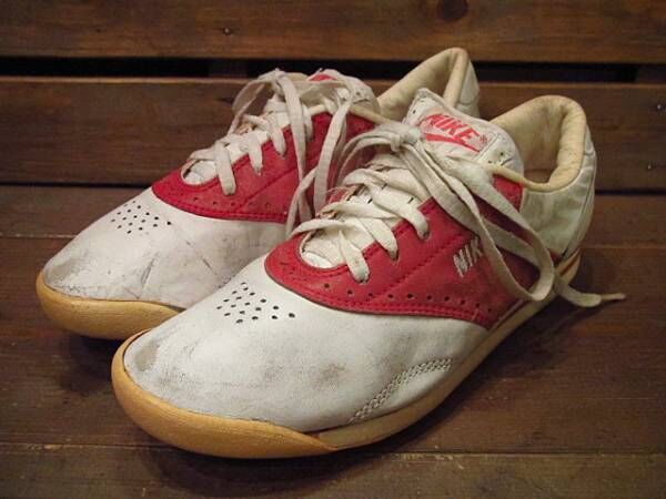 ビンテージ80's○NIKEレザーシューズ白×赤Size7○210622i12-w-snk-2