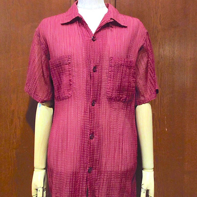 ビンテージ50's○Guymontシアサッカーナイロン半袖ループカラーシャツ