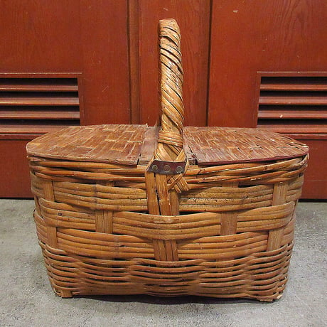 ビンテージ●ピクニックバスケット●230914i7-bag-bskカゴ籠収納アウトドア木製ウッド