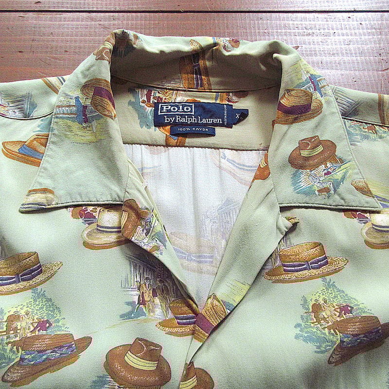 90s ラルフローレン　レーヨンシャツ　ハット柄 fit=scale-down,w=1200