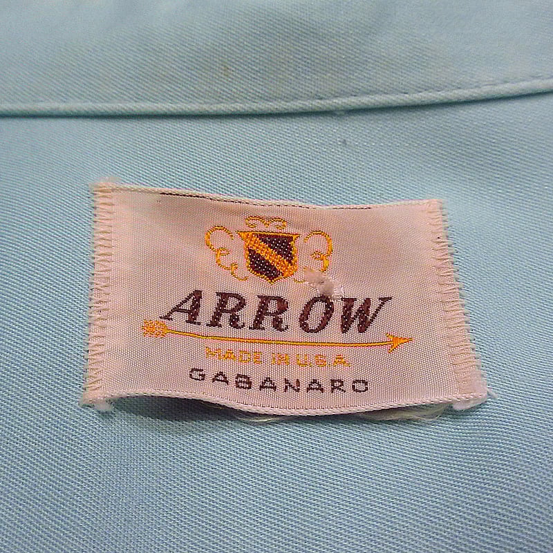 ビンテージ50's○ARROWレーヨンループカラー長袖シャツ水色size 16-35