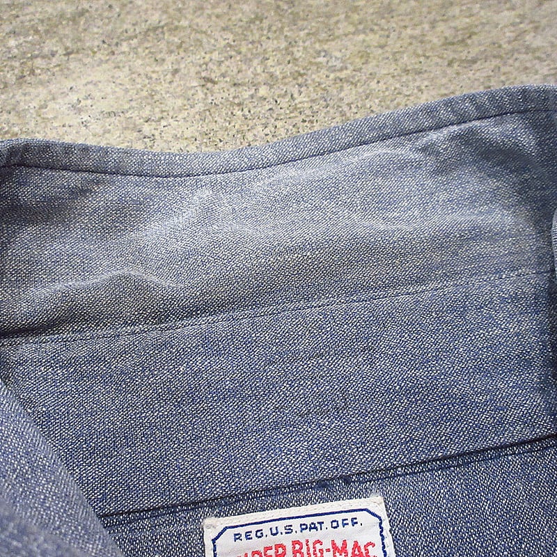 ビンテージ40's○BIG MACマチ付きシャンブレーシャツsize 17○240314i2-