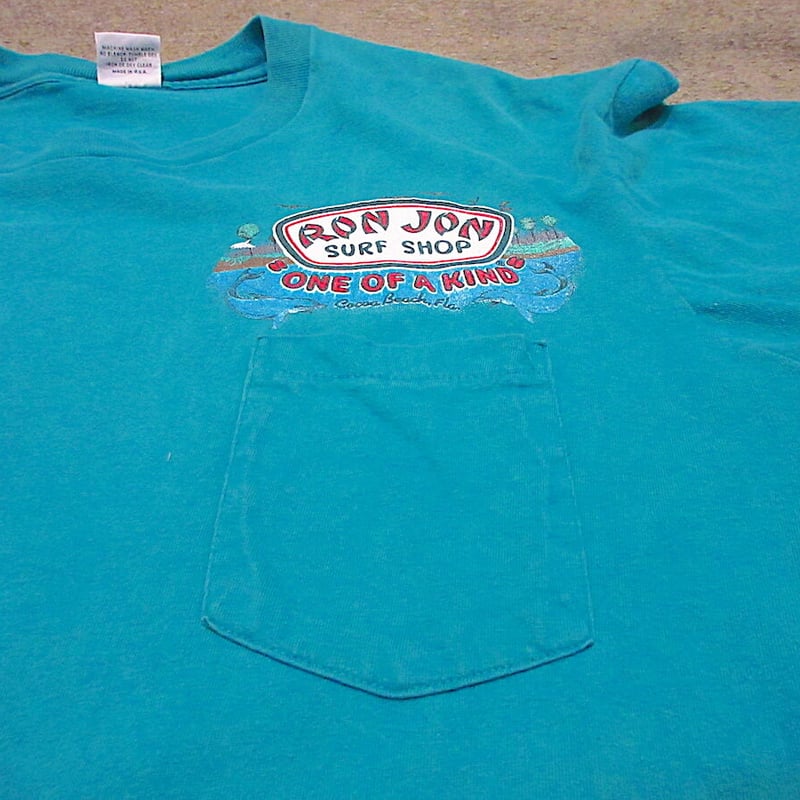 ビンテージ80's○RON JON SURF SHOP両面プリントポケットTシャツsize X