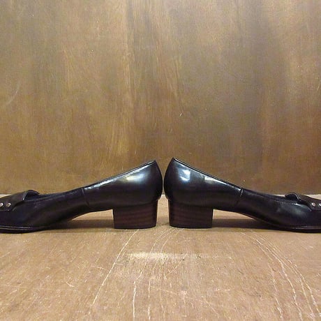 ビンテージ70's●DEADSTOCK Personalityレザースタッズパンプス黒7 1/2 2A/4A●210817i2-w-pmp-245cm 1970sデッドストックレディース靴