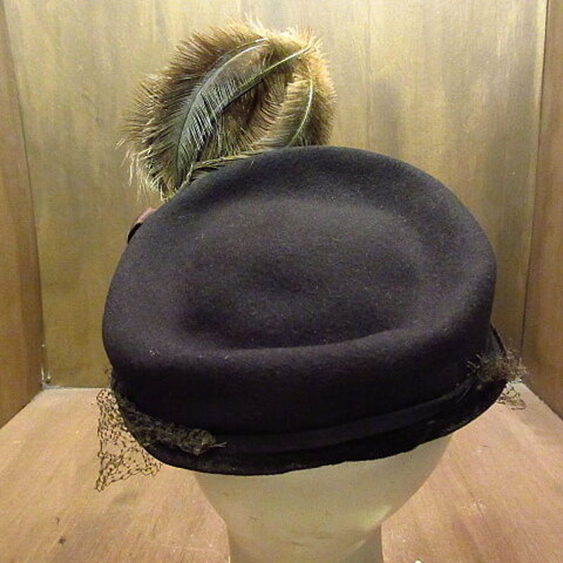 ビンテージ40's50's○レディースヴェール&羽根付きフェルト