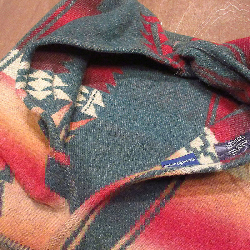 超レア　ビンテージ　ラルフ・ローレン　クッションカバー ビンテージ○Ralph Laurenネイティブ柄ウールクッションカバー