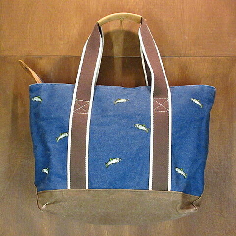 L.L.Bean 魚刺繍キャンバストートバッグ紺○210113n6-bag-tt L.L.Bean 魚刺繍キャンバストートバッグ紺○210113n6-bag-tt