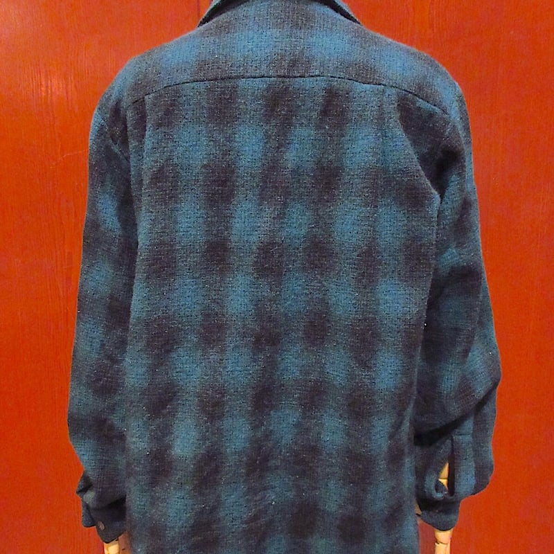 ビンテージ50's○PILGRIMシャドーチェックウールループカラーシャツ