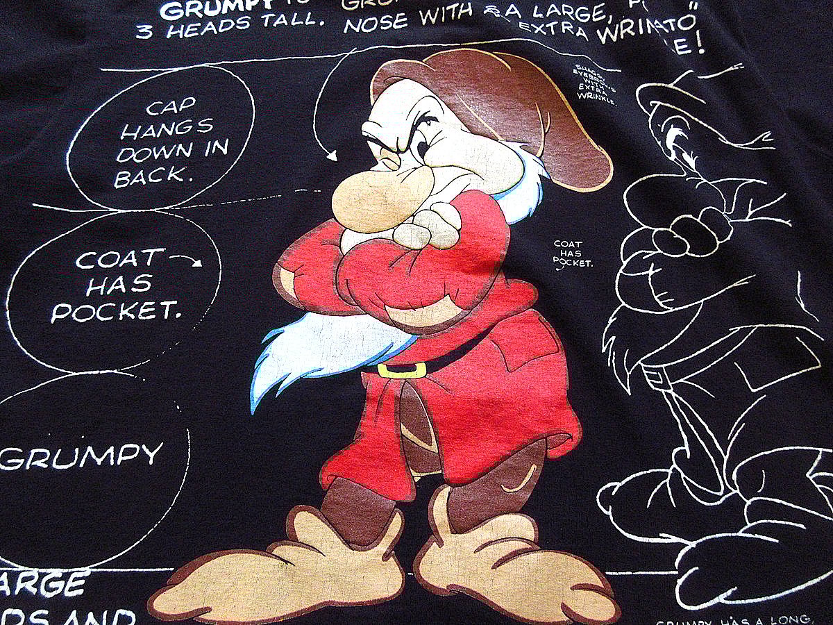 ビンテージ90's○Disney GrumpyプリントTシャツ黒○240409k1-m-tsh