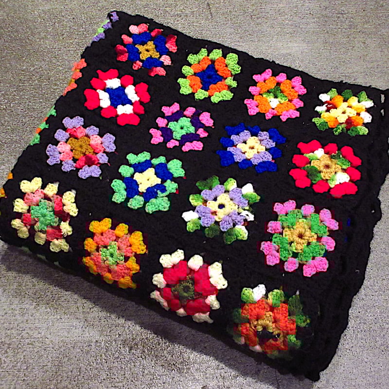 ビンテージ○かぎ針編みブランケットsize約183cm ×約157cm○231215c7-bl