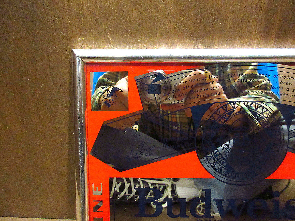 ビンテージ○Budweiserパブミラー○210429n3-signビールバーサイン