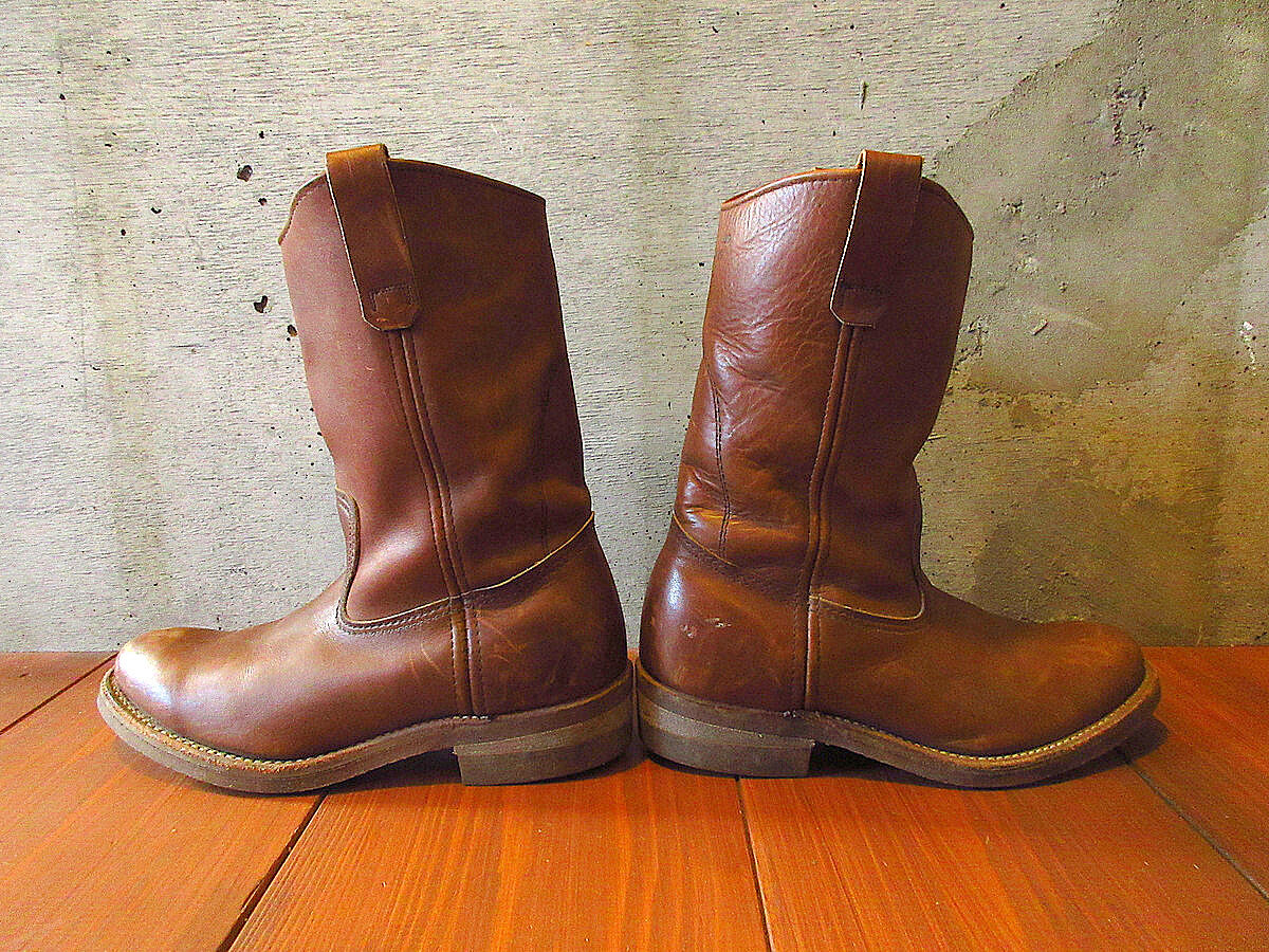 ビンテージ90's○REDWINGプリント羽根タグレザーペコスブーツ茶size 7D