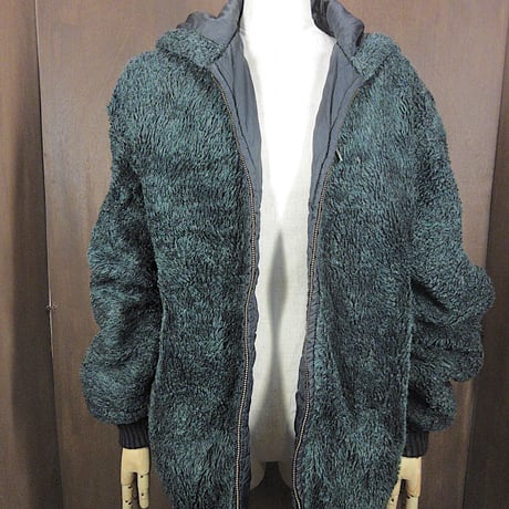 ビンテージ60’s70’s●Shanhouse裏地キルティングフェイクファージップアップパーカ緑size 44●241121z1-m-jk-otシャンハウスフーディージャケット