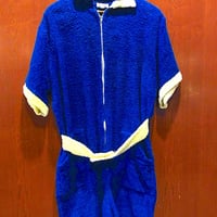 ビンテージ50’s60's●パイル生地ツートンジャンプスーツ青●240907m1-ｍ-allオールインワンつなぎメンズ古着