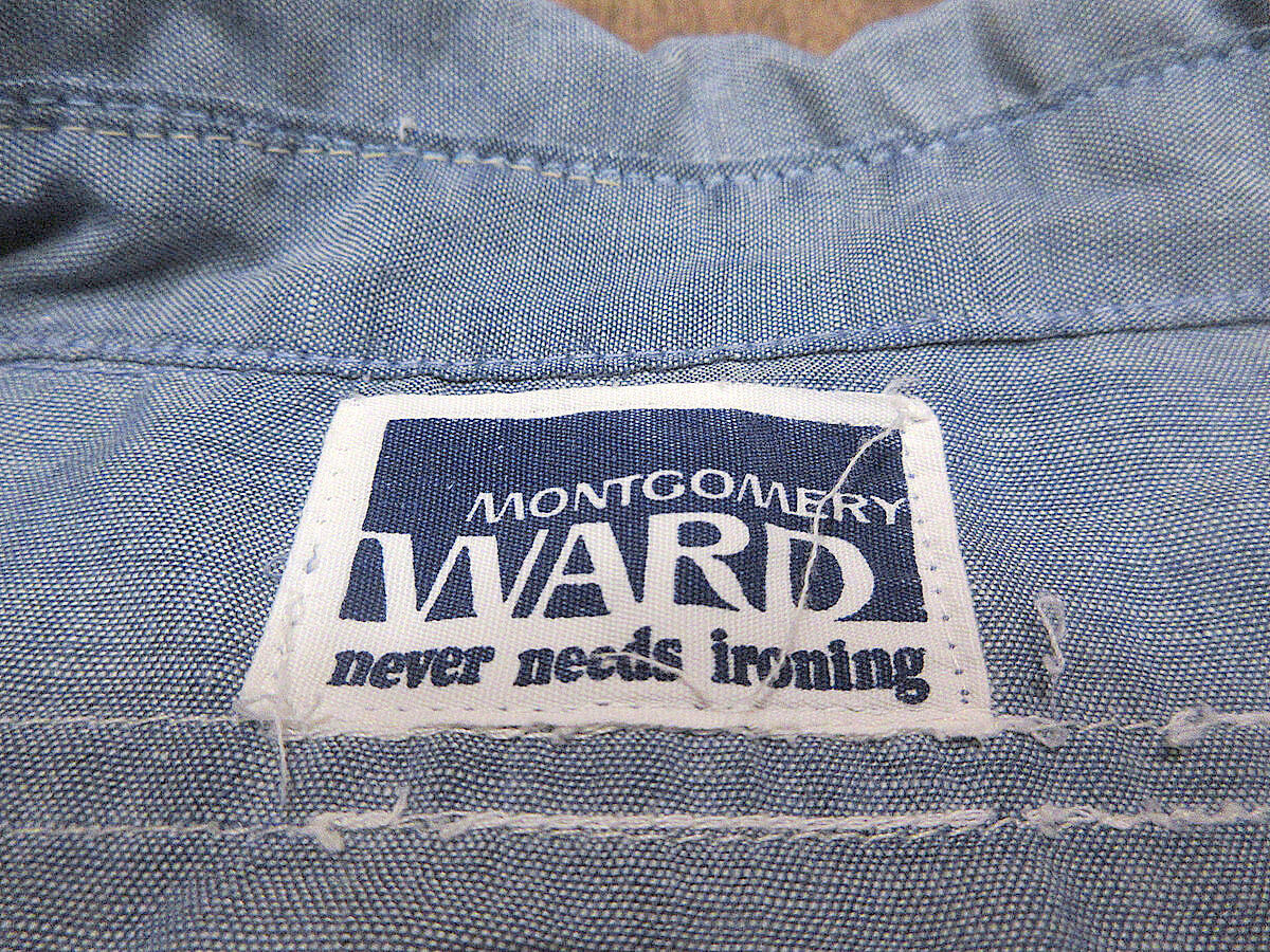 ビンテージ70's○MONTGOMERY WARDシャンブレー半袖ワークシャツ水色