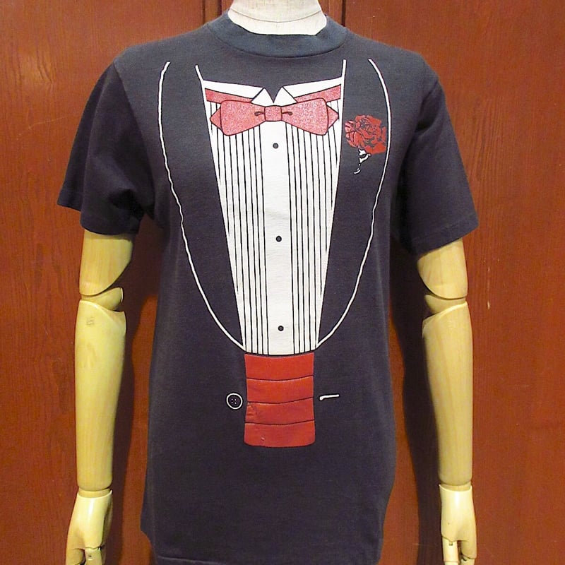 ビンテージ80's○タキシード騙し絵プリントTシャツ黒size M(38