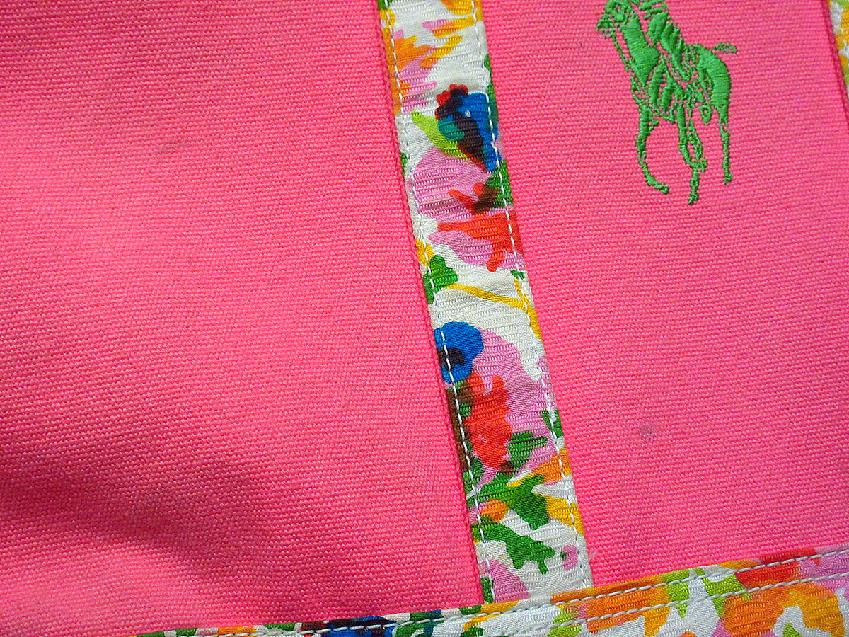 Ralph Lauren 花柄切り替えキャンバストートバッグ ピンク○210327n7 