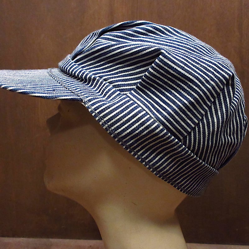VlNTAGE WORK CAP ヒッコリーストライプ ×ネイビー ビンテージ60s70s○ヒッコリーストライプワークキャップ紺×白