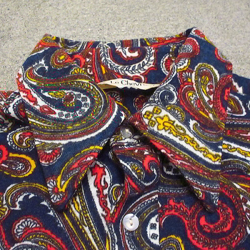 ビンテージ70's○Le Chevronペイズリー総柄長袖シャツsize L○240808j6