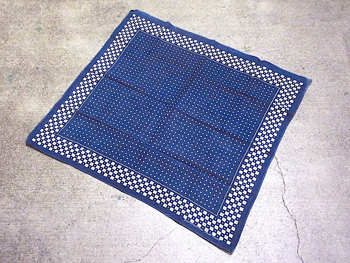 ビンテージ50's○FAST COLORドット柄コットンバンダナ紺○260222m6-bnd