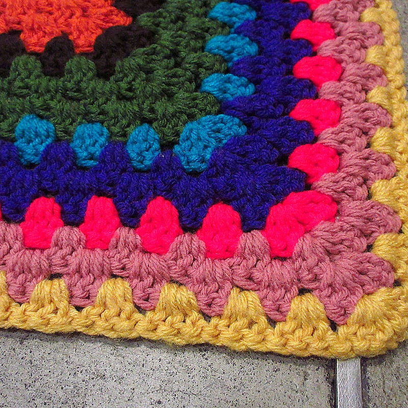 ヴィンテージ かぎ編み ブランケット ビンテージ○かぎ針編みブランケットsize約132cm×約132cm○221101j2-blk