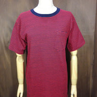 ビンテージ70’s●PenneysボーダーポケットTシャツ赤×紺size S●231101j3-m-tsh-str古着1970sタウンクラフト
