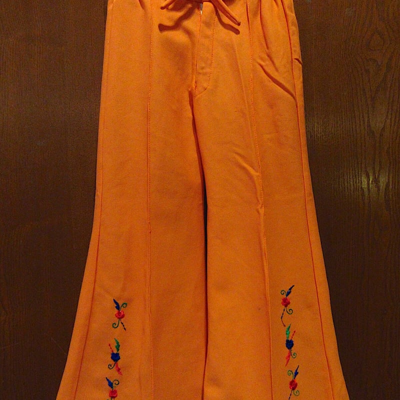 ビンテージ70's○キッズフラワー刺繍入りフレアパンツオレンジ ビンテージ70's○キッズフラワー刺繍入りフレアパンツオレンジ