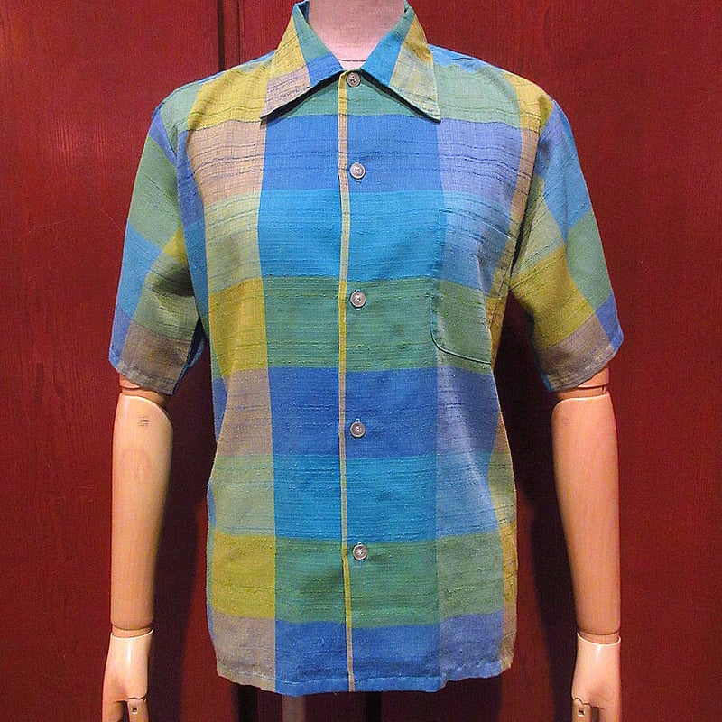 ビンテージ60's70's○TOWNCRAFTボーイズ模様入りチェック半袖シャツ