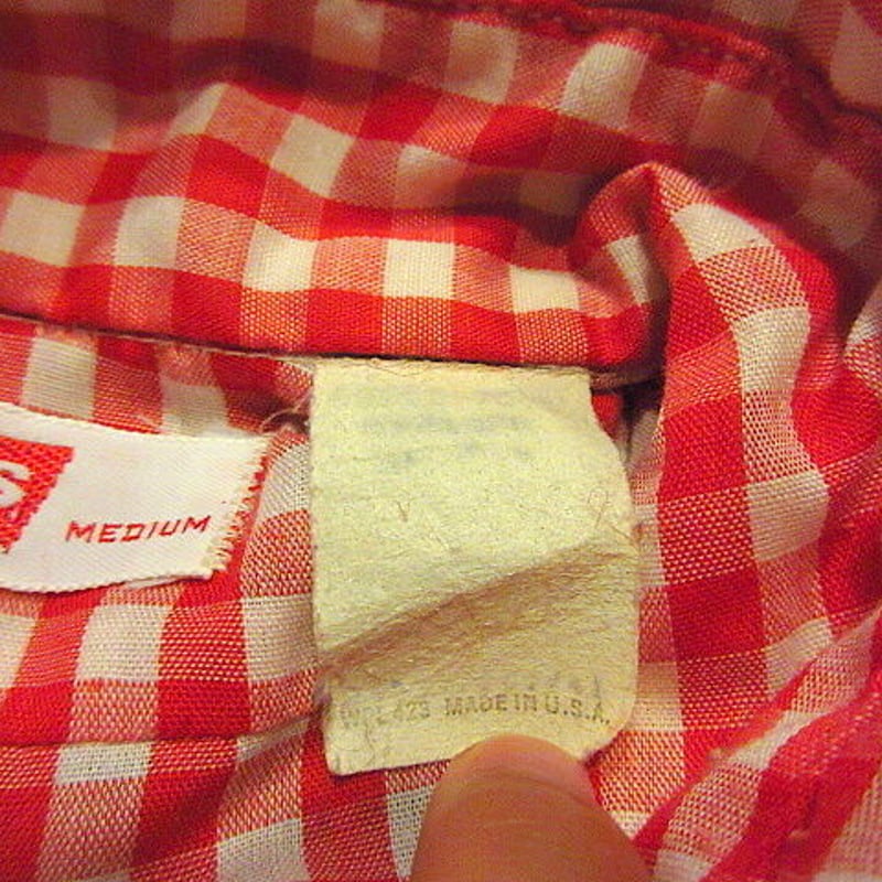 ビンテージ70's○Levi'sワッペン付きギンガムチェックシャツ赤×白size