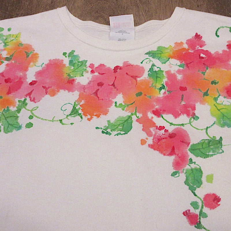 ビンテージ90's○フラワーハンドペイントTシャツ白size L ビンテージ90's○フラワーハンドペイントTシャツ白size L