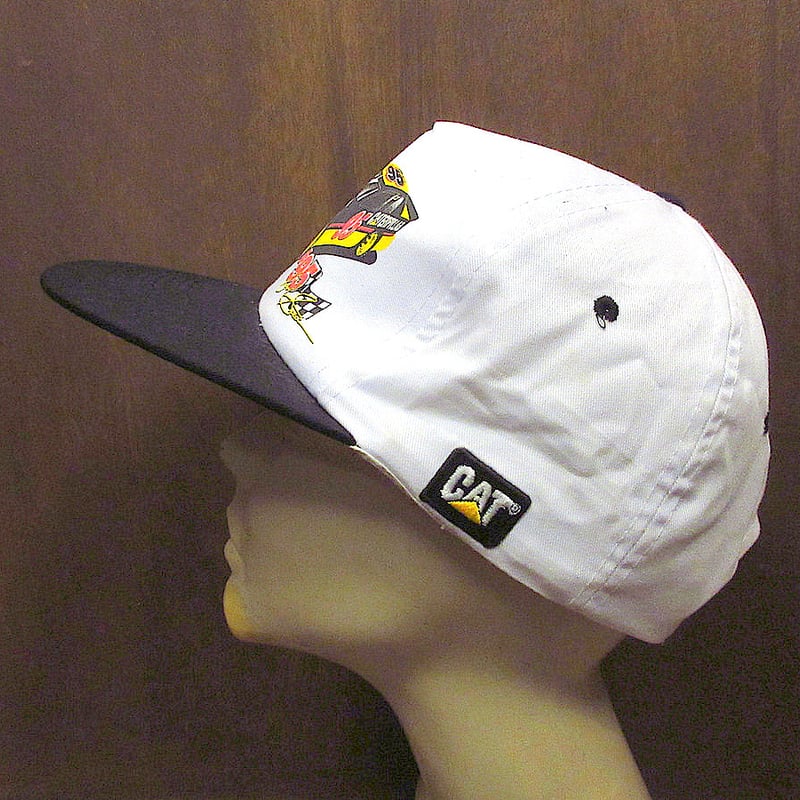 ビンテージ90's○CAT Racingスナップバックキャップ白×黒 ビンテージ90's○CAT Racingスナップバックキャップ白×黒