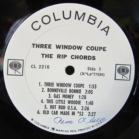 THE RIP CHORDS●THREE WINDOW COUPE COLUMBIA CL 2216●210806t1-rcd-12-rkレコード米盤US盤米LPオリジナルモノmonoサーフロック
