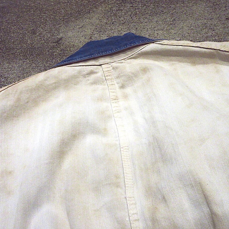 60'sビンテージ古着！オールブラックのヘリンボーン織りショップコート 1950's〜60's [BEN DAVIS] 白刺繍タグ HBT ヘリンボーンツイル