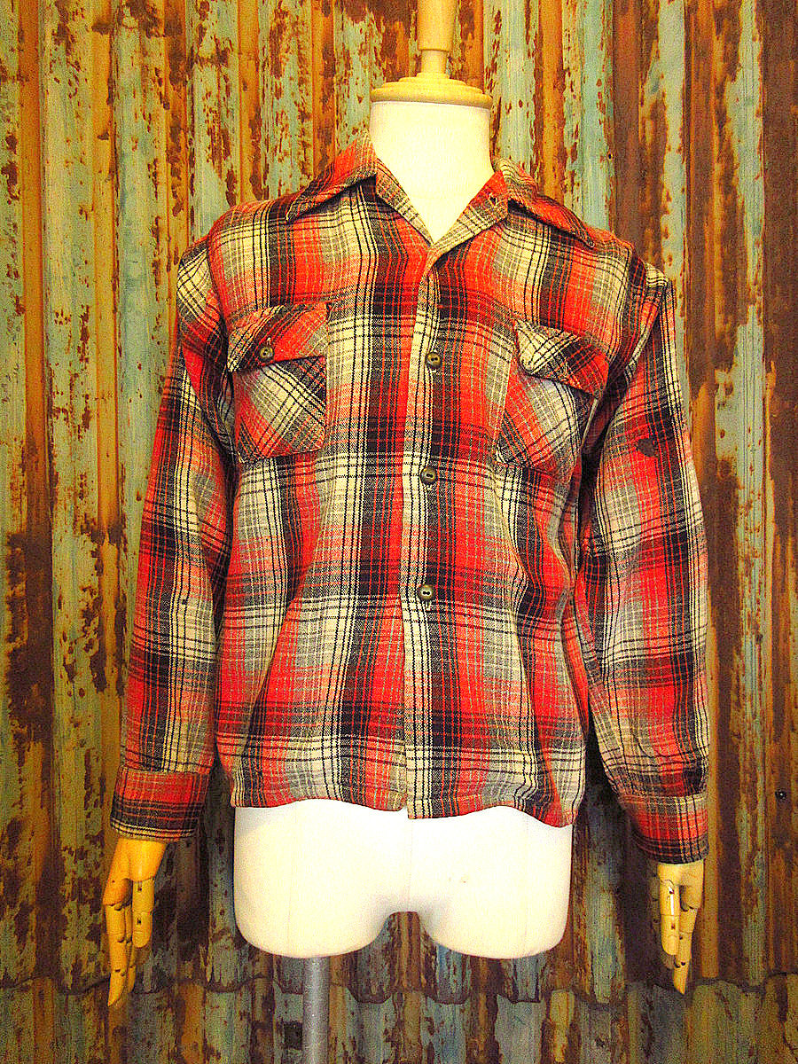 ビンテージ40's50's○Jim Penneyチェックウールオープンカラーシャツ