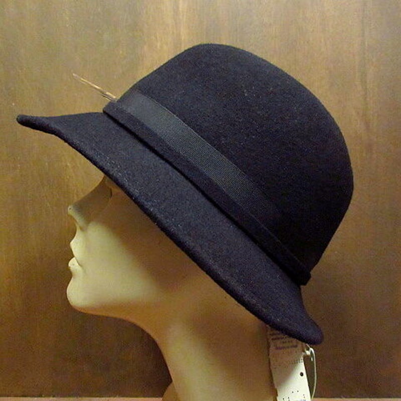 ビンテージ70's○DEADSTOCK レディース羽根付きフェルトハット黒 ビンテージ70's○DEADSTOCK レディース羽根付きフェルトハット黒
