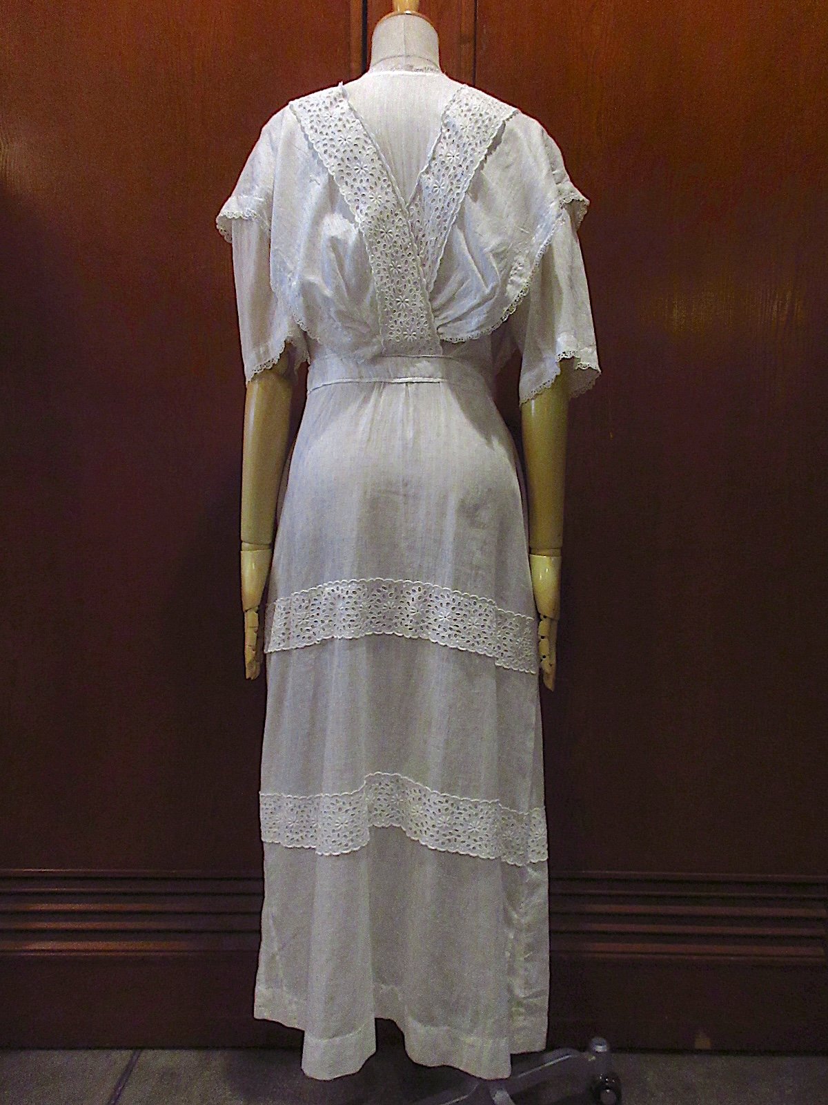 ビンテージ~20's○レース刺繍柄半袖ワンピース白○250619z1-w-ssdrs