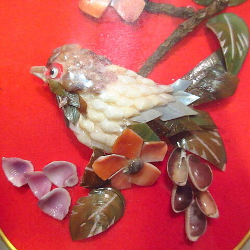 ビンテージ○PHILIPPINESスーベニアシェル×鳥アート壁掛け○200907n8