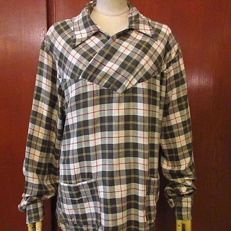 激レア ビンテージ 40s ハーフジップ フランネルシャツ 古着 80s USA製 Oshkosh B'gosh グリーン バッファロー チェック