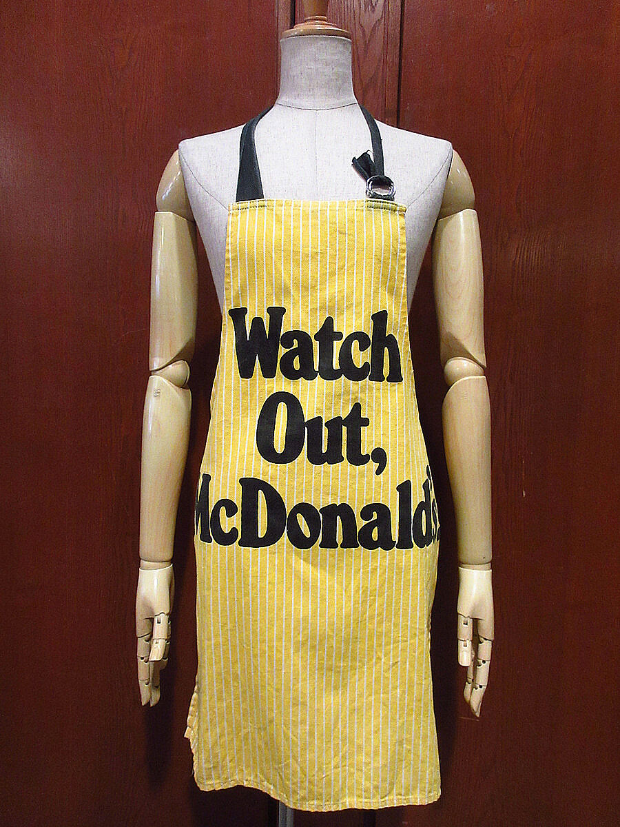 ビンテージ○Watch Out, McDonald's!プリントストライプエプロン黄