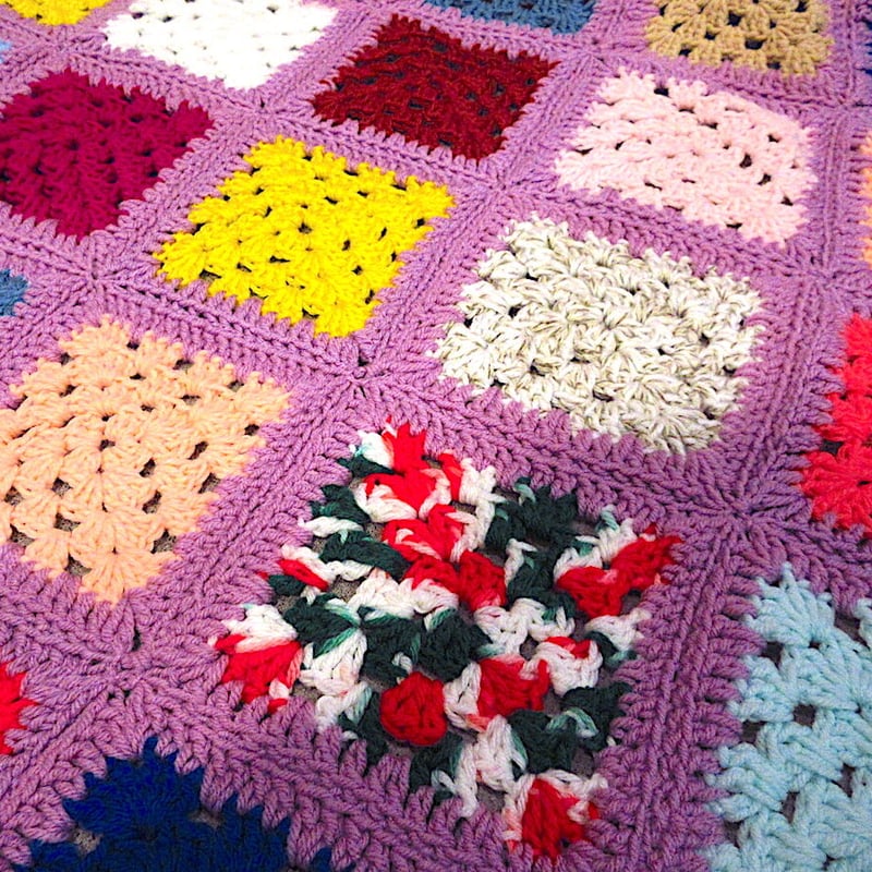 ビンテージ○かぎ針編みブランケットsize約300cm×約200cm○230729m1-blk