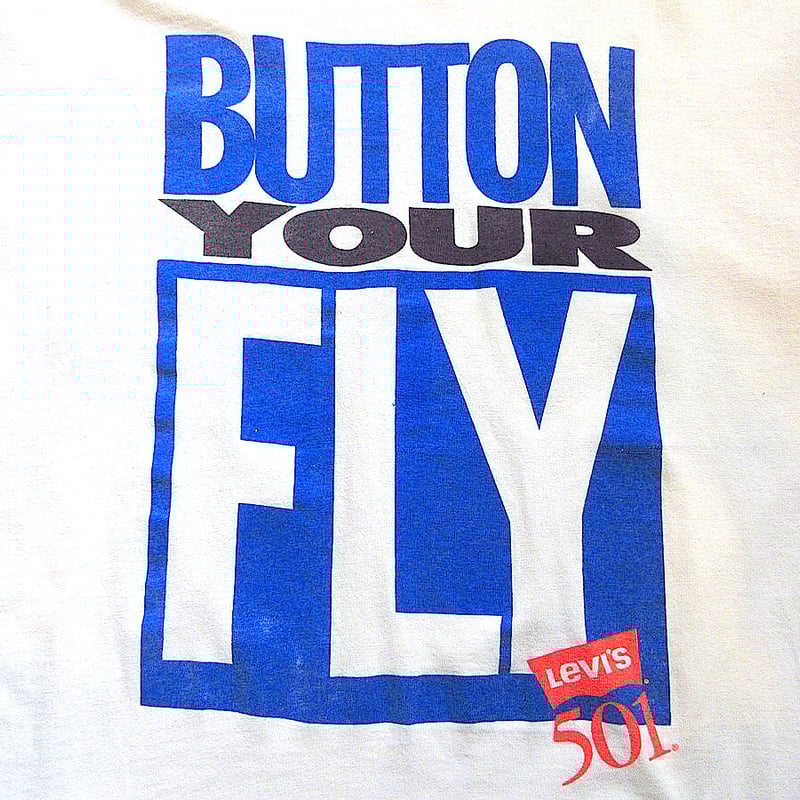 ビンテージ90's○Levi's BUTTON YOUR FLYプリントTシャツ白size X