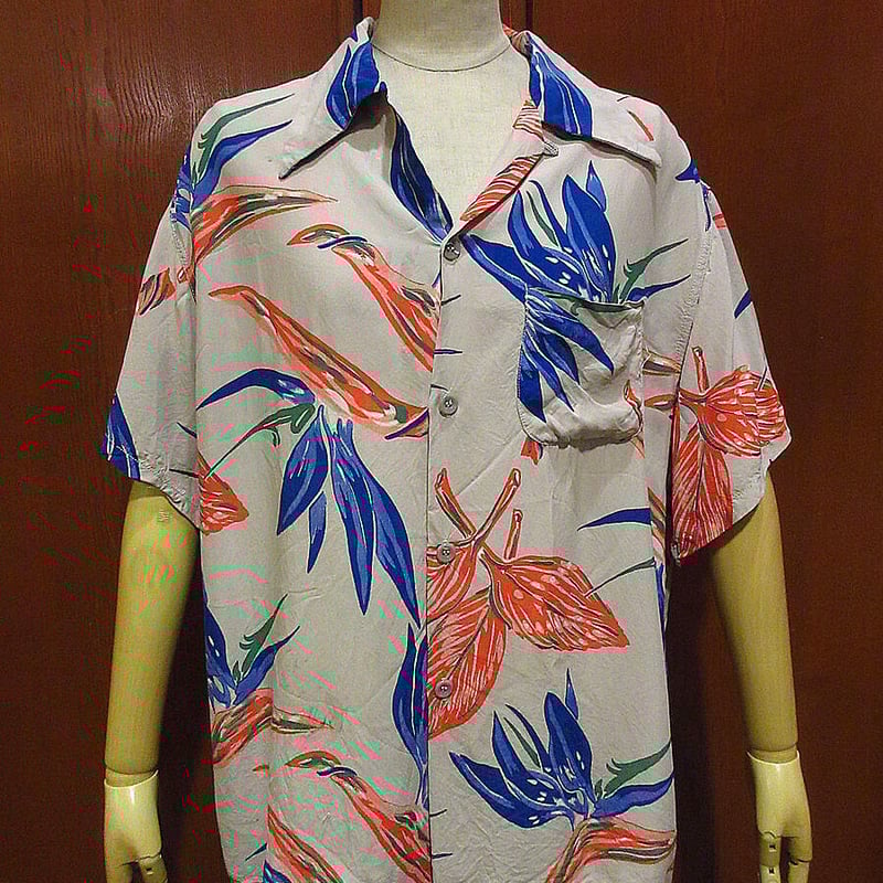 ビンテージ40's50's○レーヨン花柄ループカラーハワイアンシャツ