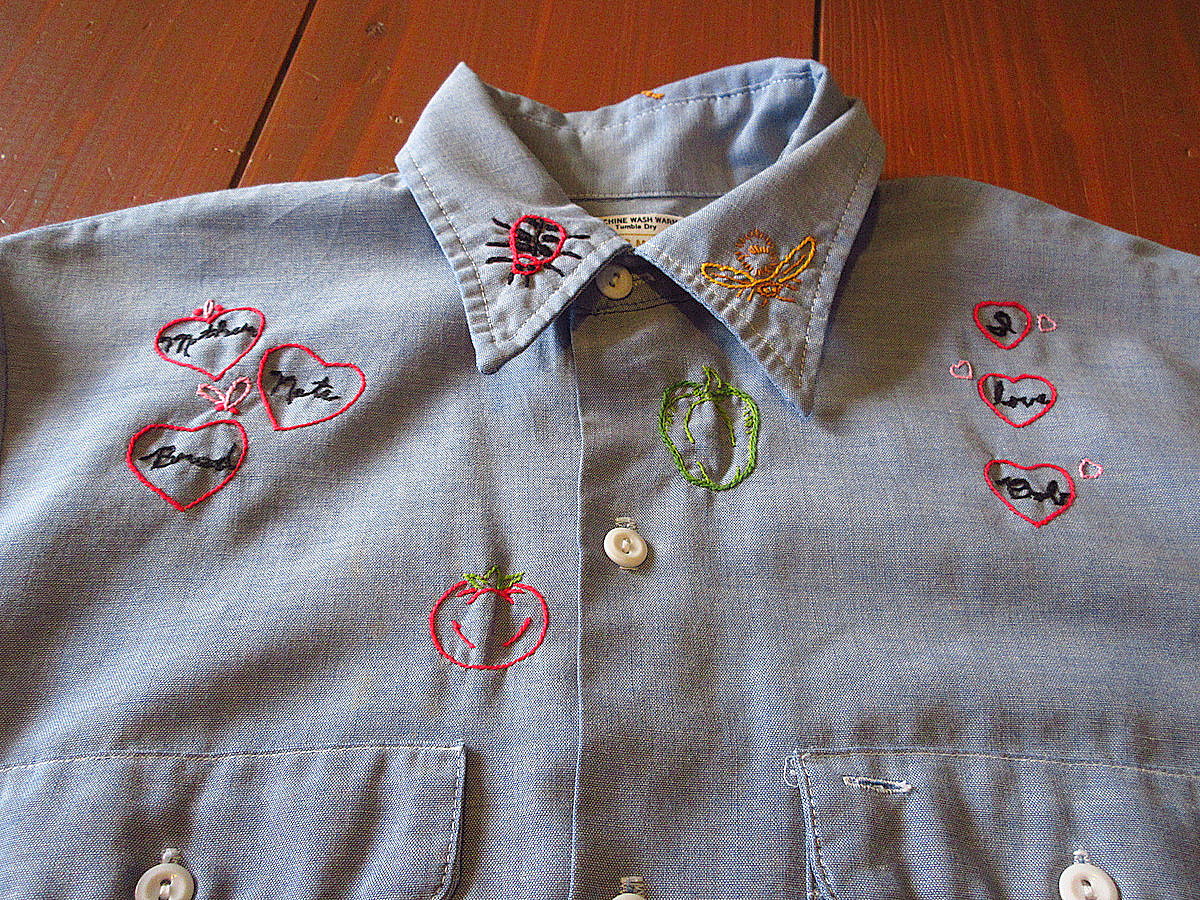 BIG MAC 60s 70s 刺繍 シャンブレーシャツ ヒッピーシャツ 実寸M ビンテージ70's○BIG MAC刺繍入りシャンブレーシャツ○240407j4-m-lssh-