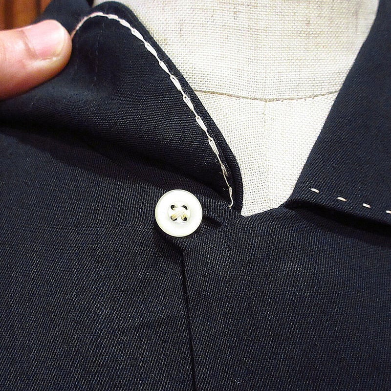 I*T様 50's MARK TWAIN ストライプ長袖シャツ ビンテージ50's○MARK TWAINレーヨンループカラーシャツ黒size M