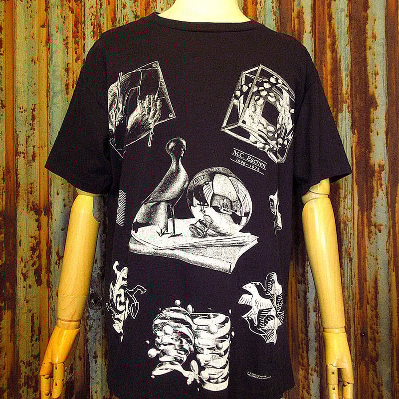 ビンテージ90's○M.C.ESCHER両面プリントTシャツ黒size L ビンテージ90's○M.C.ESCHER両面プリントTシャツ黒size L