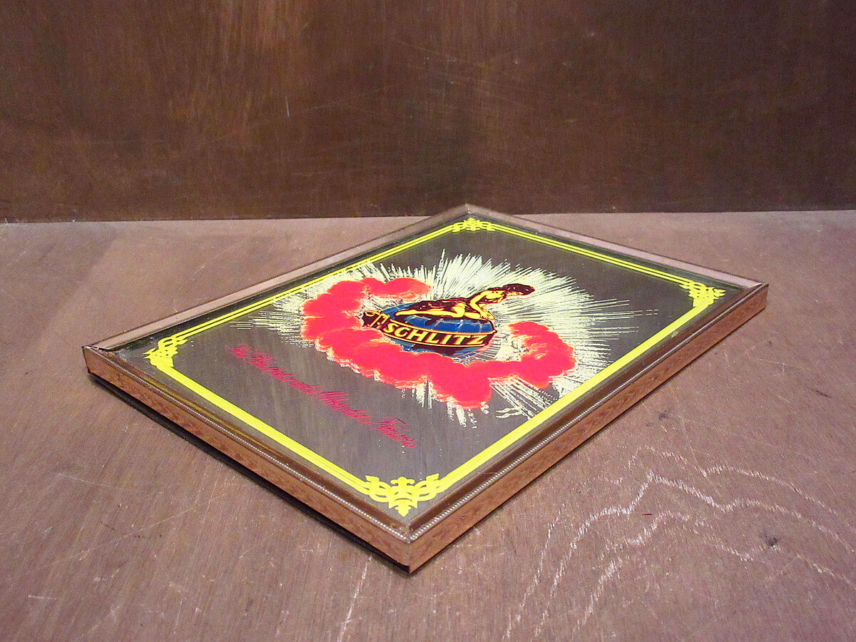 ビンテージ○SCHLITZ パブミラー○210407n7-sign シュリッツビール