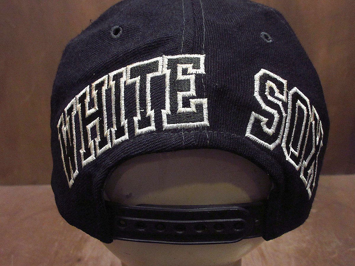 ビンテージ90's○WHITE SOX刺繍入り6パネルスナップバックキャップ黒